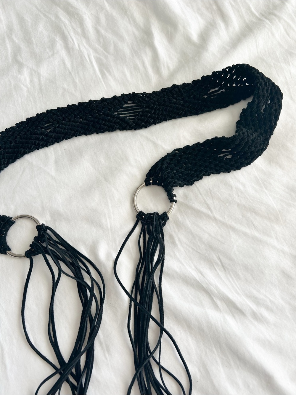 Western Black Braided Fringe Belt
